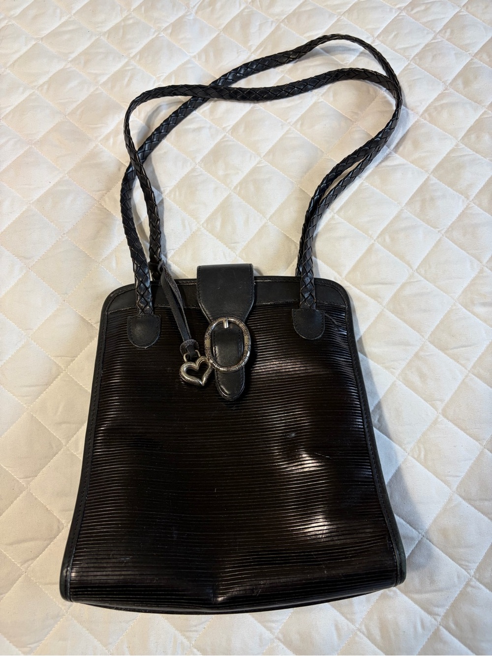 Brighton Black Shoulder Bag with Braided Straps and Heart Charm